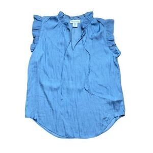 Cupcakes And Cashmere Top Womens Small Blue Sleeveless Blouse Ruffled V-Neck‎